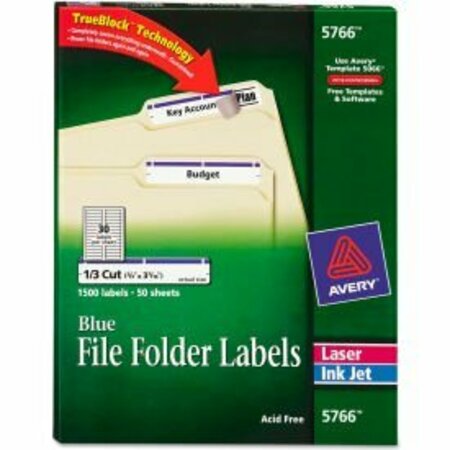 AVERY DENNISON Permanent Filing Labels, 1/3 Cut, 1 , Blue, 1500PK 5766